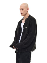 Washed Fringed Distressed Badge Knit Cardigan
