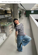 Wide Leg Cuffed Washed Jeans