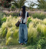 Wide Leg Cuffed Washed Jeans