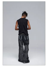 Fringed Ripped Washed Straight Jeans