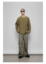 Striped Raw Edge Long Sleeve Tee