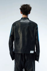 Men's Distressed Cropped Leather Moto Jacket