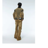 Vintage Washed Two-Tone Mesh Denim Jacket