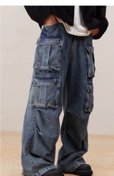 Clean Washed Wide Leg Cargo Jeans