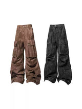Washed Pleated Adjustable Strap Parachute Pants