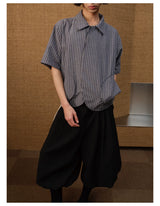 Dark Blue Striped Ruched Shirt