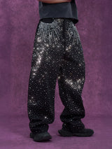 Men's Black Sparkly Wide Leg Jeans