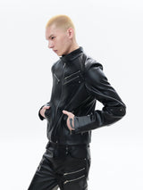 Men's Deconstructed Black Leather Biker Jacket