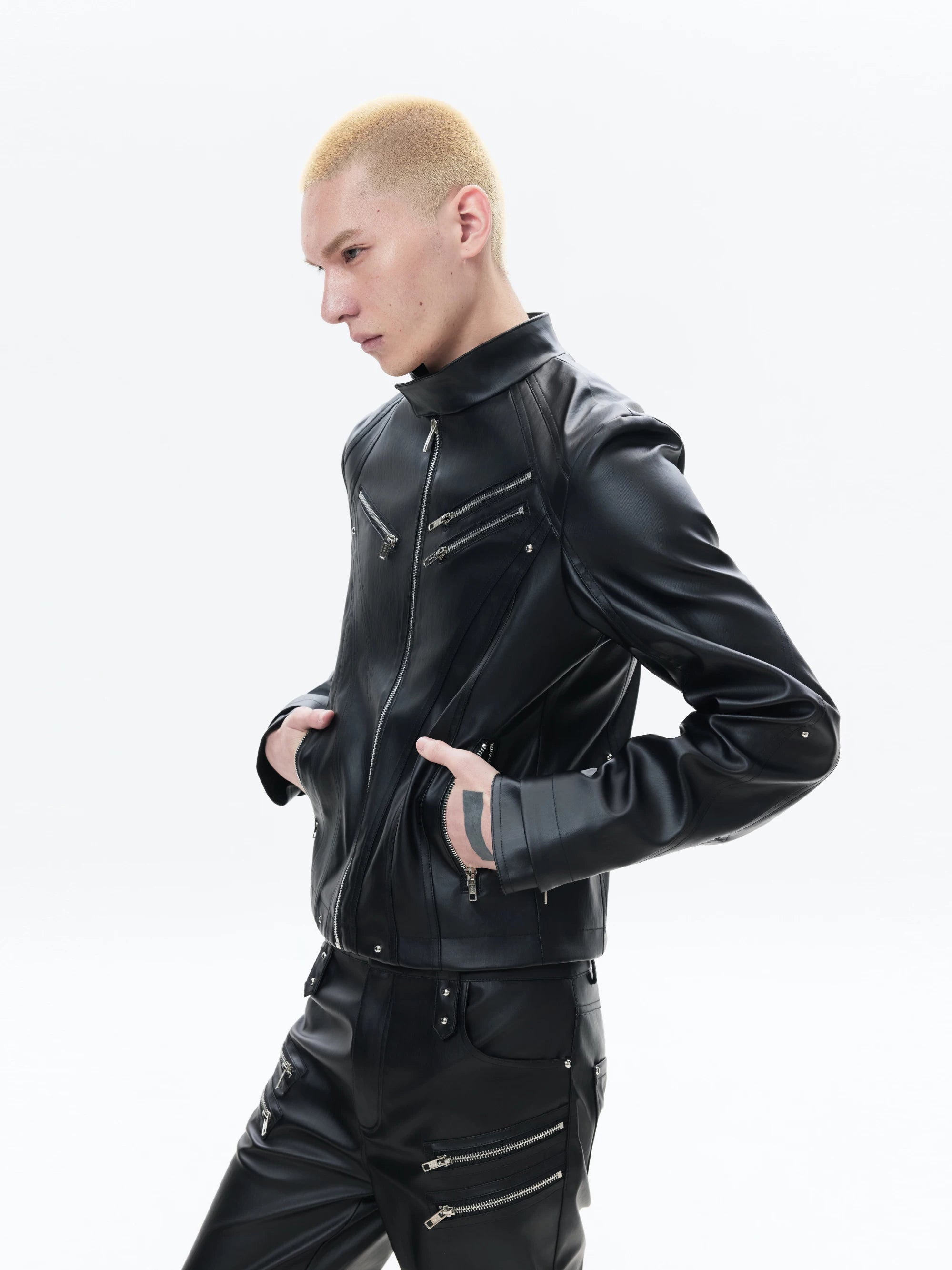 Men's Deconstructed Black Leather Biker Jacket