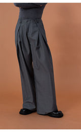 Charcoal Pleated Wide Leg Casual Pants