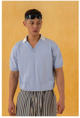 Men's V-Neck Short-Sleeve Detachable-Collar Polo Shirts