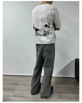 Tri-color Washed Straight Loose Jeans
