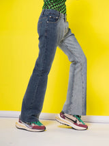 Blue Ombre Distressed Flare Jeans