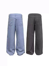 Faded Washed Pleated Straight Jeans