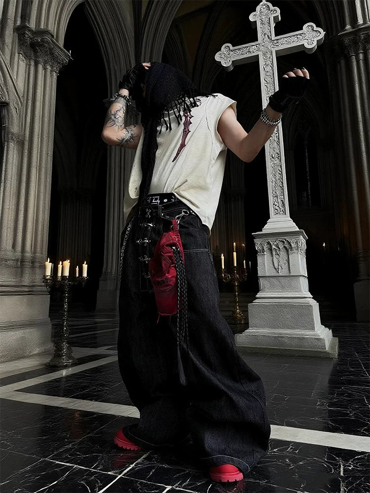 Baggy Curved Raw Denim Jeans