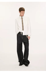 Plaid Tie Patchwork Long Sleeve Shirt