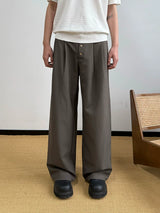Nut Brown Pleated Straight Pants