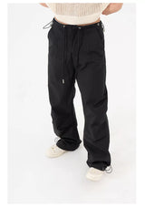 Black Khaki Drawstring Wide Leg Pants