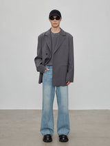 Casual Notched Lapel Wool Blend Blazer