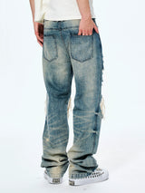 Men's Distressed Washed Straight Leg Jeans