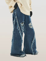 Loose Fit Distressed Washed Cotton Jeans