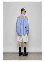 Color-block Striped Cotton Pocket Shirt