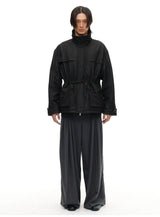 Drawstring High Neck Loose Padded Parka