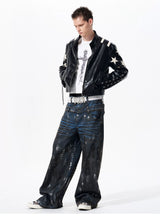 Men's Cropped Star Leather Biker Jacket