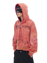 Tri-color Washed Distressed Embroidered V-neck Hoodie