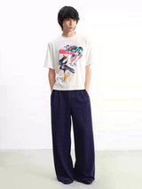 Blue-Black Plaid Pleated Casual Pants