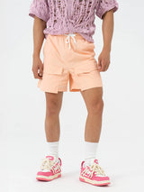 Peach Pink Multi-pocket Drawstring Beach Shorts
