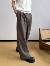 Nut Brown Pleated Straight Pants