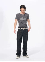 Slim Fit Letter Print Striped Tees