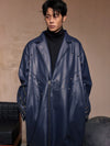 Navy Oversized Multi-Zipper Punk Leather Coat