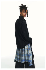 Washed Distressed Detachable Plaid Jeans