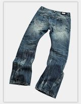 Vintage Washed Blue Printed Curved Jeans