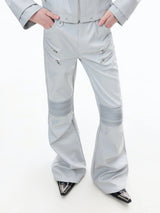 Multi-Zip Coated Moto Leather Flare Pants
