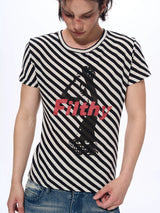 Letter Print Striped Short Sleeve Tees