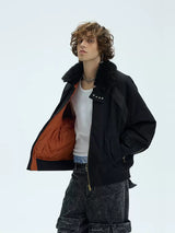 Orange Padded Detachable Fur Bomber Jacket
