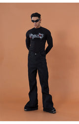 Black Gothic Print Fitted Long-Sleeve Tee