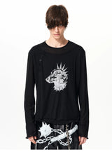 Men's Black Print Twofer Long-Sleeve Tee