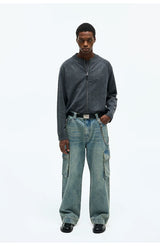 Washed Multi-pocket Straight Leg Cargo Jeans