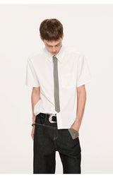Striped And Houndstooth Short-Sleeved White Shirt