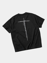 Washed Black Printed Cotton Loose T-Shirt