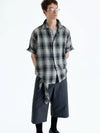 Loose Plaid Cotton Short Sleeve Shirt