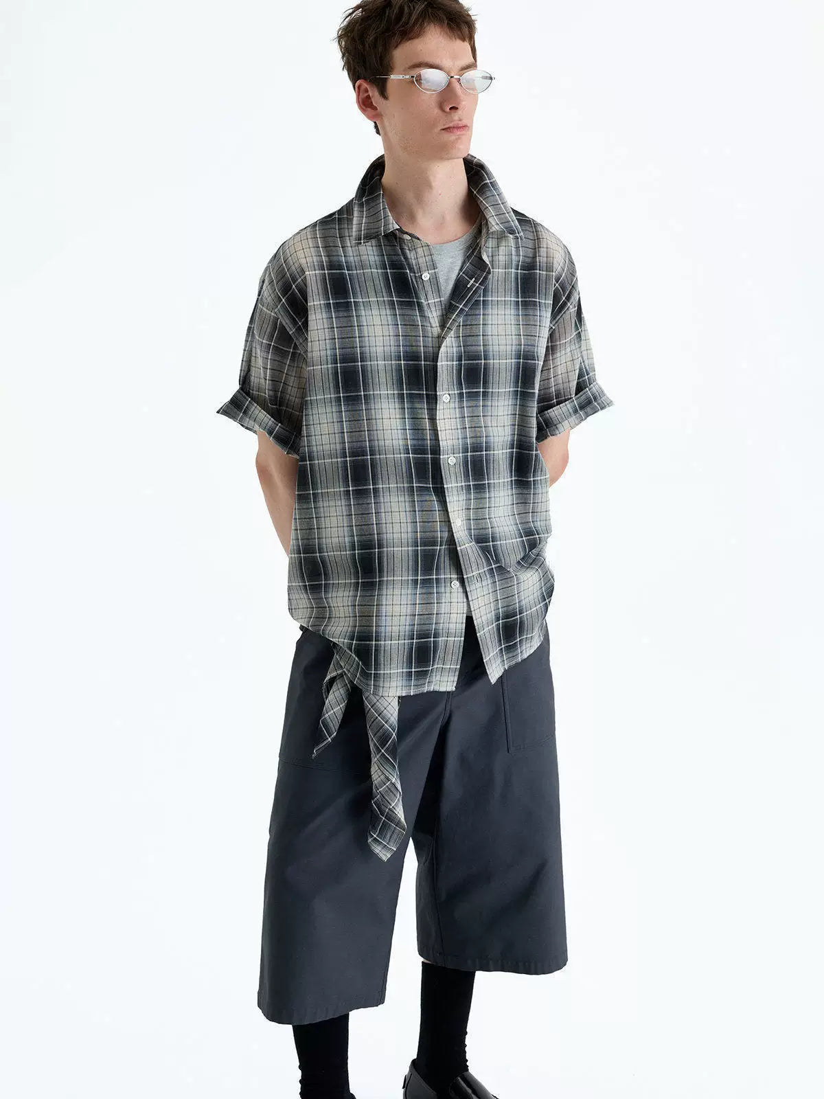 Loose Plaid Cotton Short Sleeve Shirt