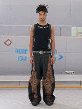 Leopard Cross Patchwork Baggy Curved Jeans