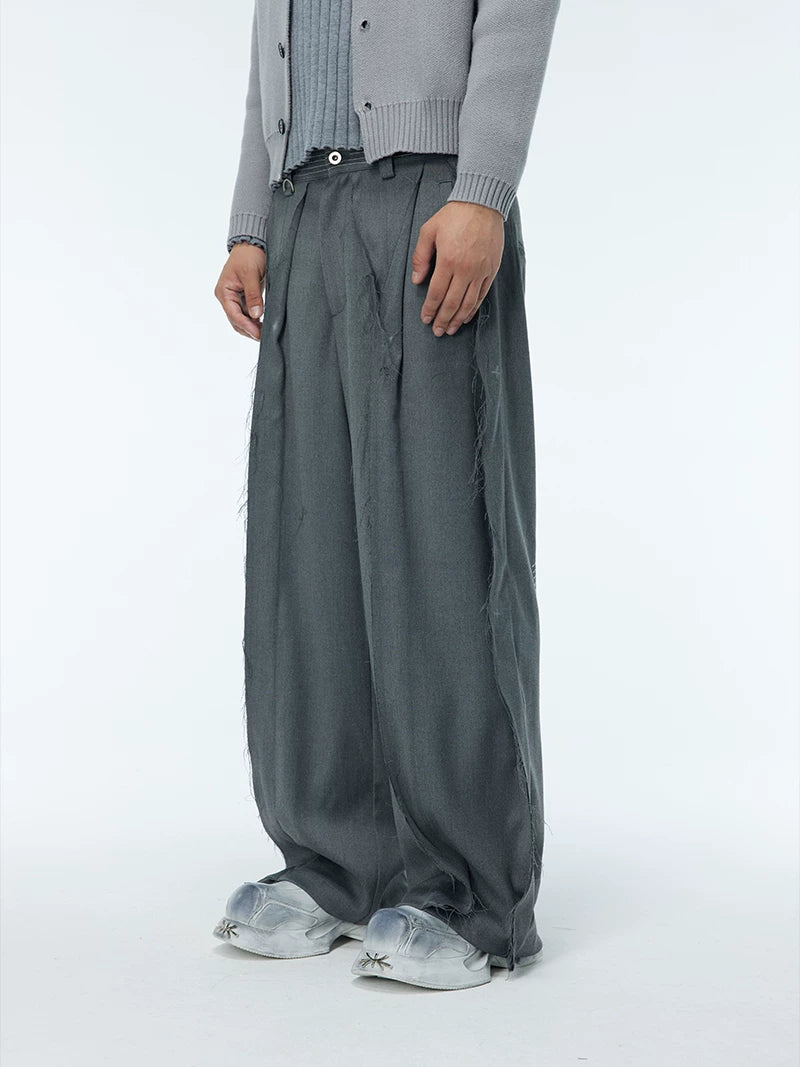 Unisex Grey Frayed Straight Leg Pants