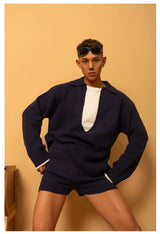 Gray Blue Navy Collar Knit Sweater