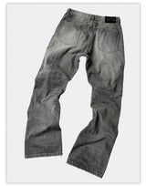 Cream Gray Washed Straight Leg Jeans
